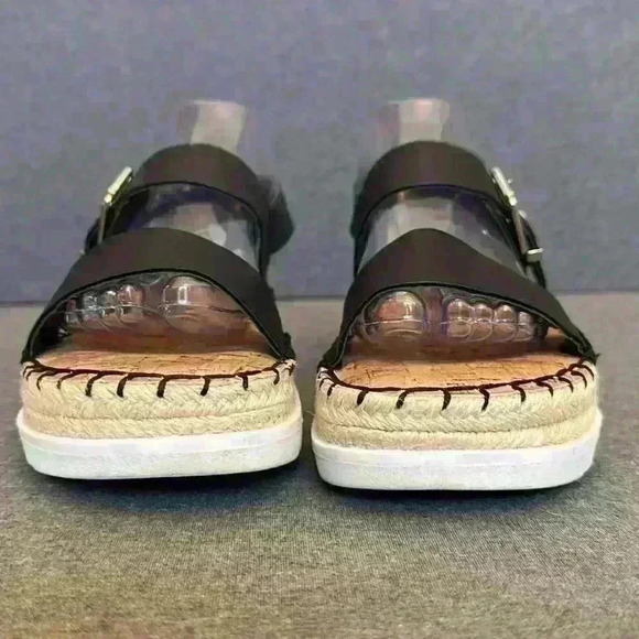 MTNG Wedge Sandal Black Strap Faux Leather Espadrille Cork Soles Women 40-9/9.5 - Picture 7 of 12